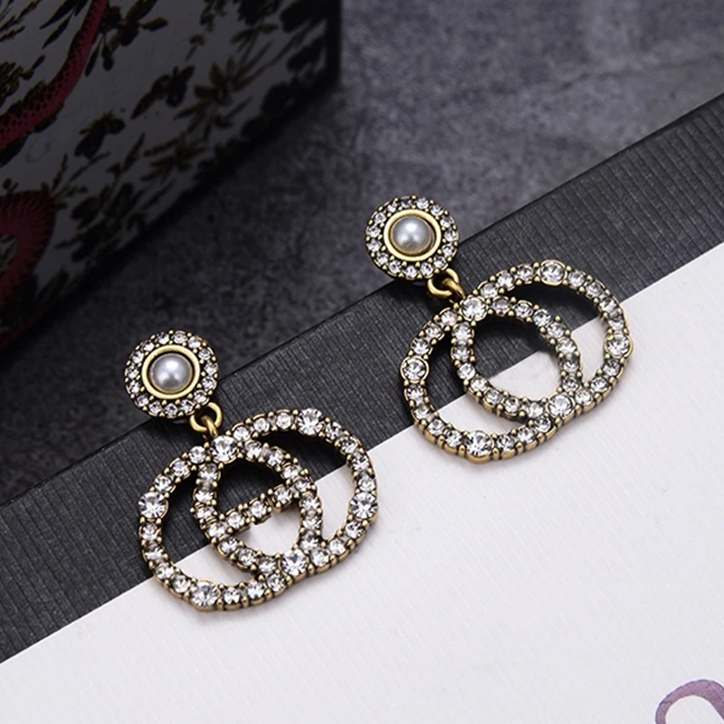 2021 новые модные дизайнерские серьги с надписью G Home Стразы Винтажный стиль