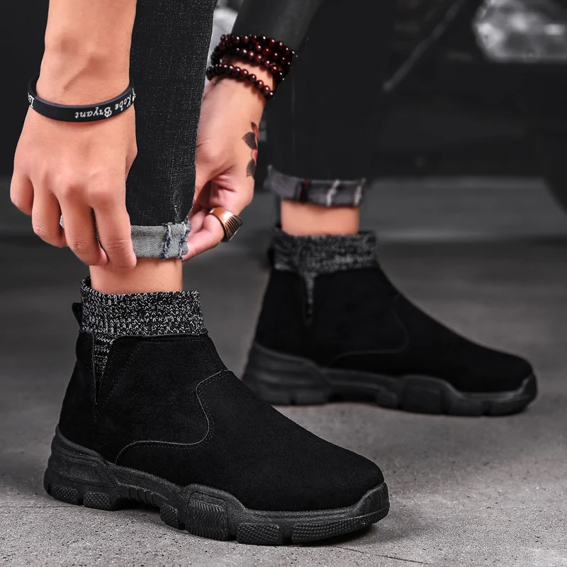 

Suede Leather Men Boots Vintage Western Ankle Boots Men Waterproof Winter Work Boots Casual Shoes Sneakers Cowboy Botas 39-45