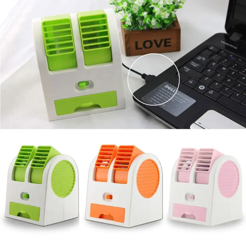 

Mini Small Fan Cooling Portable Desktop Dual Bladeless Air Conditioner USB NEW