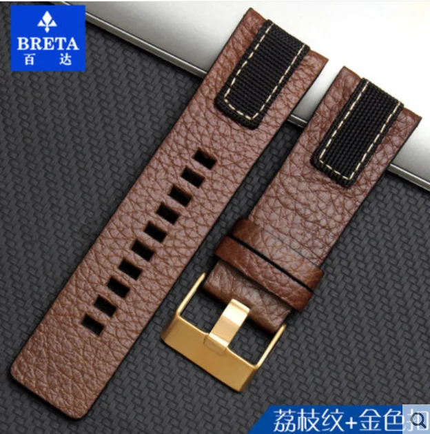 BRETA ремешок для часов кожаный для дизеля для DZ4318 DZ4283 DZ4281 DZ4323 DZ7343 26 мм часы браслет ретро - Цвет ремешка: Style two Gold