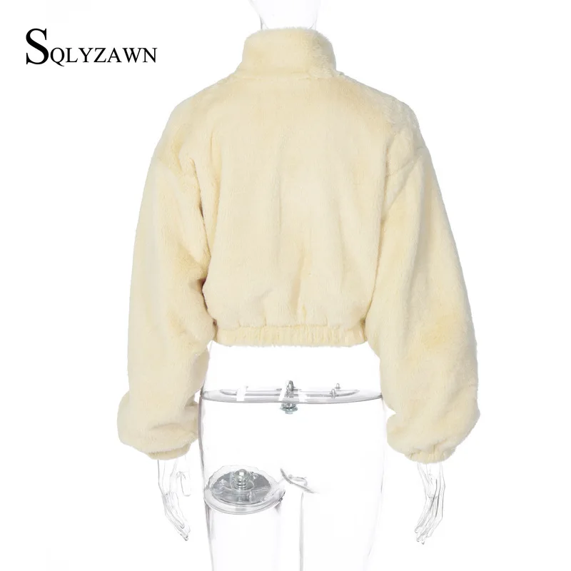 

Plush Zipper Sweater Teddy Coat 2020 Autumn Long Sleeve Loose Outwear Winter Faux Fur Solid Streetwear Short Jackets Coats