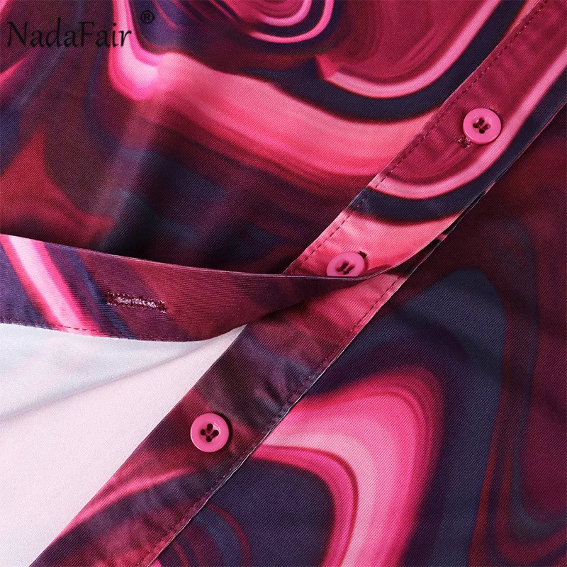 

Nadafair Tie Dye Collar Mini Shirt Dress Sexy Button Up Vintage Festival Club Outfits Bodycon Autumn Long Sleeve Dress Women