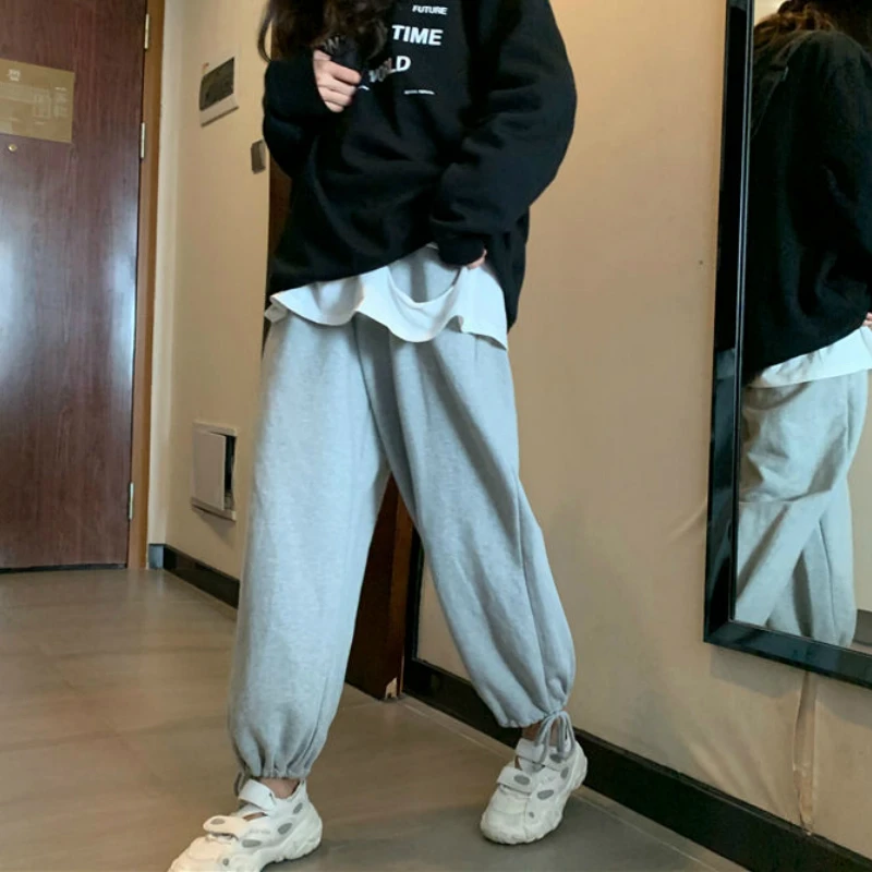 

Casual Pants Women Solid Simple Lace Up Adjustable Loose Bundle Leisure Womens Students Chic Streetwear All-match Ulzzang Trendy