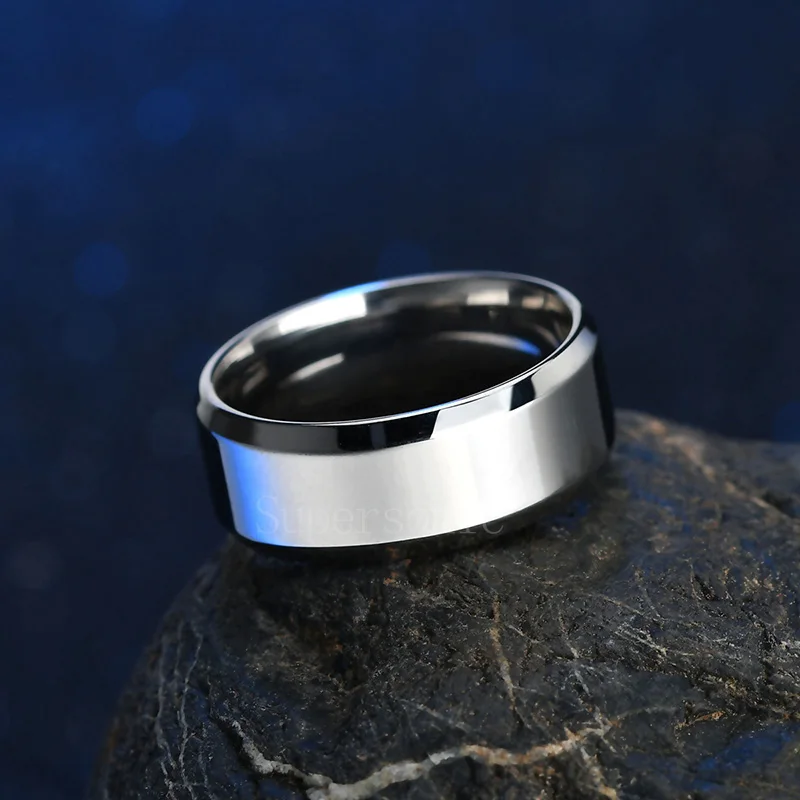 Steel 8mm ELSEMODE мужское черное титановое кольцо из нержавеющей стали прямые парные кольца для влюбленных для женщин - Цвет основного камня: Steel 8mm
