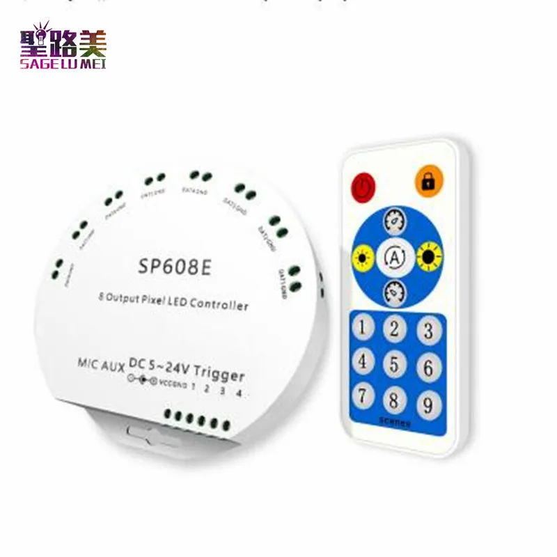 SP608E DC5V 24V WS2812B музыкальный контроллер WS2811 WS2815 8CH сигнала Выход светодиодный