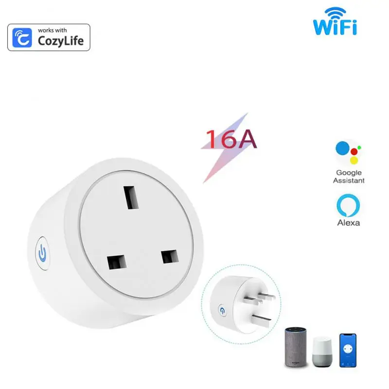 

16A UK Wifi Smart Plug Wireless Remote Socket Timer Plug Voice Control Fire Retardant With Power Monitor For Alexa Google