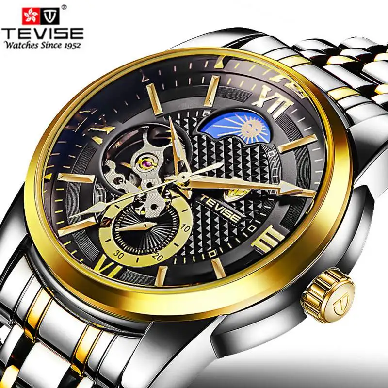 Топ люксовый бренд Мужские часы TEVISE модные бизнес Tourillion наручные с лунофазными