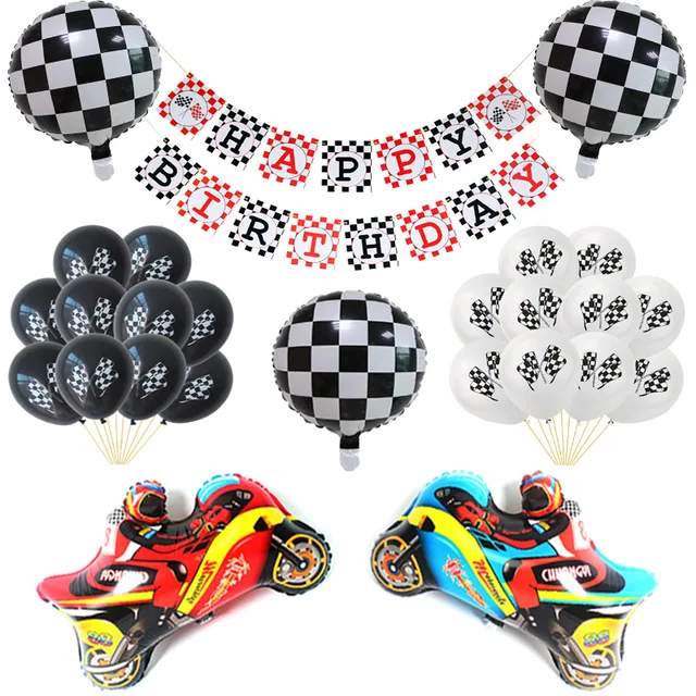 

1Set Racing Flag Balloons Black White Checkered Race Car Banners Theme Birthday Party Decoration Motorcycle Ballons Kids Toy
