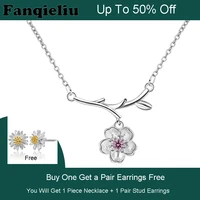 fanqieliu 5 style sterling 925 silver necklace woman buy 1 get 1 free vintage tree flower pendant necklace for women fql20103