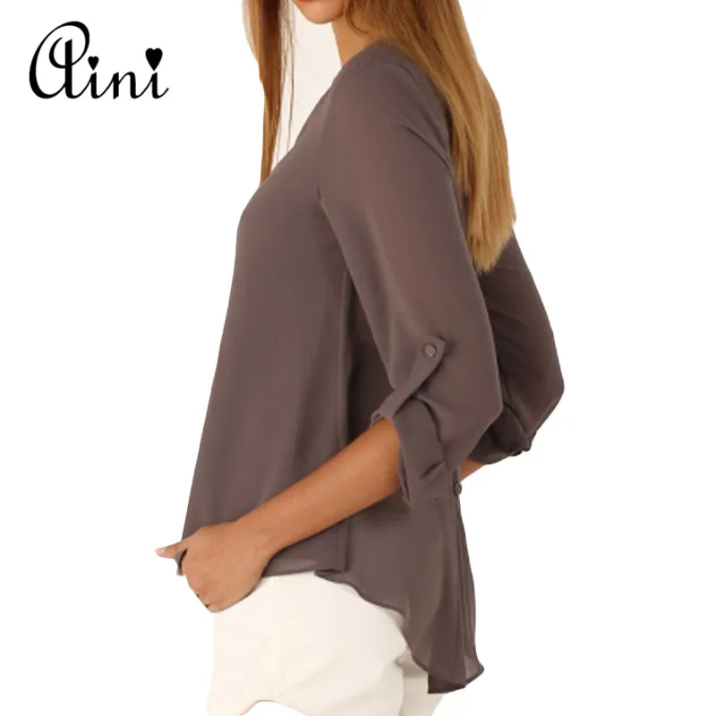 Женские топы и блузки размера плюс 5XL с длинным рукавом одноцветные v-образный