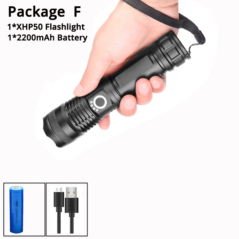 Package F Самый мощный светодиодный фонарь xhp70.2 с usb зумом xhp70 xhp50 18650 или 26650 батареей, Лучший Отдых на природе, на открытом воздухе - Испускаемый цвет: Package F