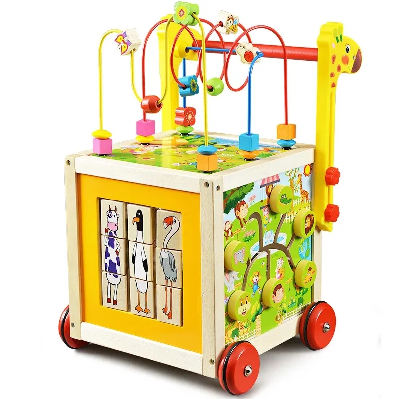 

Wooden Infant Scooter, Trolley, Big Round Jewel, Multi-function Safe Treasure Box, Toy Baby For 7-18 Months
