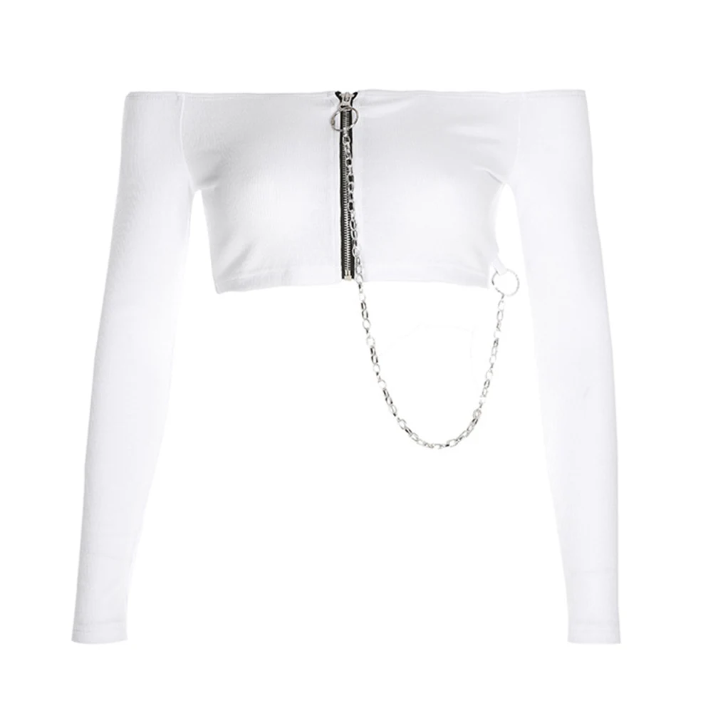 

Sexy Off the shoulder top, Short irregular T-shirt Cardigan coat Knitted T-shirt crop top y2k Personalized clothing with chain