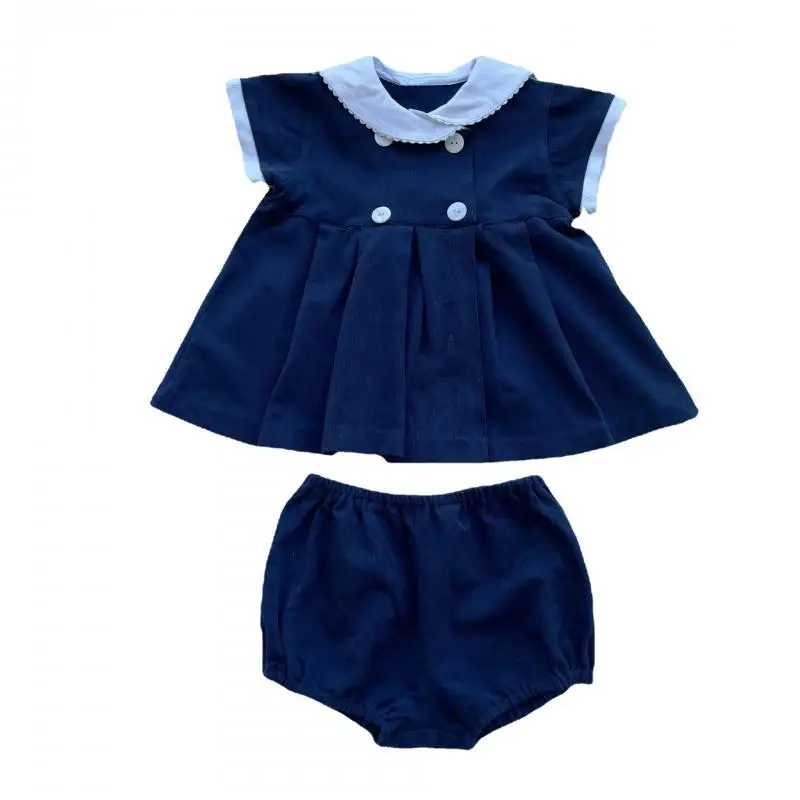 

Spanish Baby Girl Clothes Sets School Uniform for Children Short Sleevel Tops+Pumpkin Pants 2Pcs Outfit 2021 Summer Kids Suits