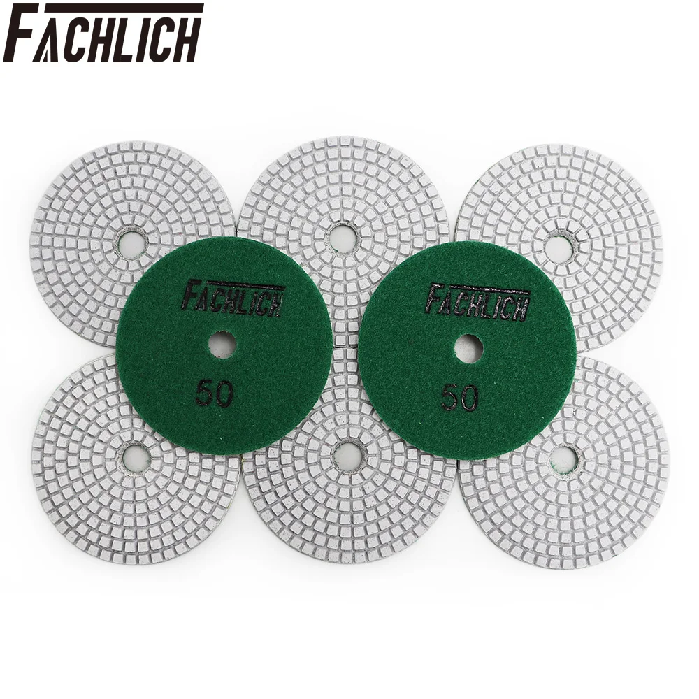 

FACHLICH 8pcs/set Dia 100mm/4" Wet Diamond Resin Bond Sanding Disc Flexible Polishing Pads For Stone Granite and Marble Grit 50