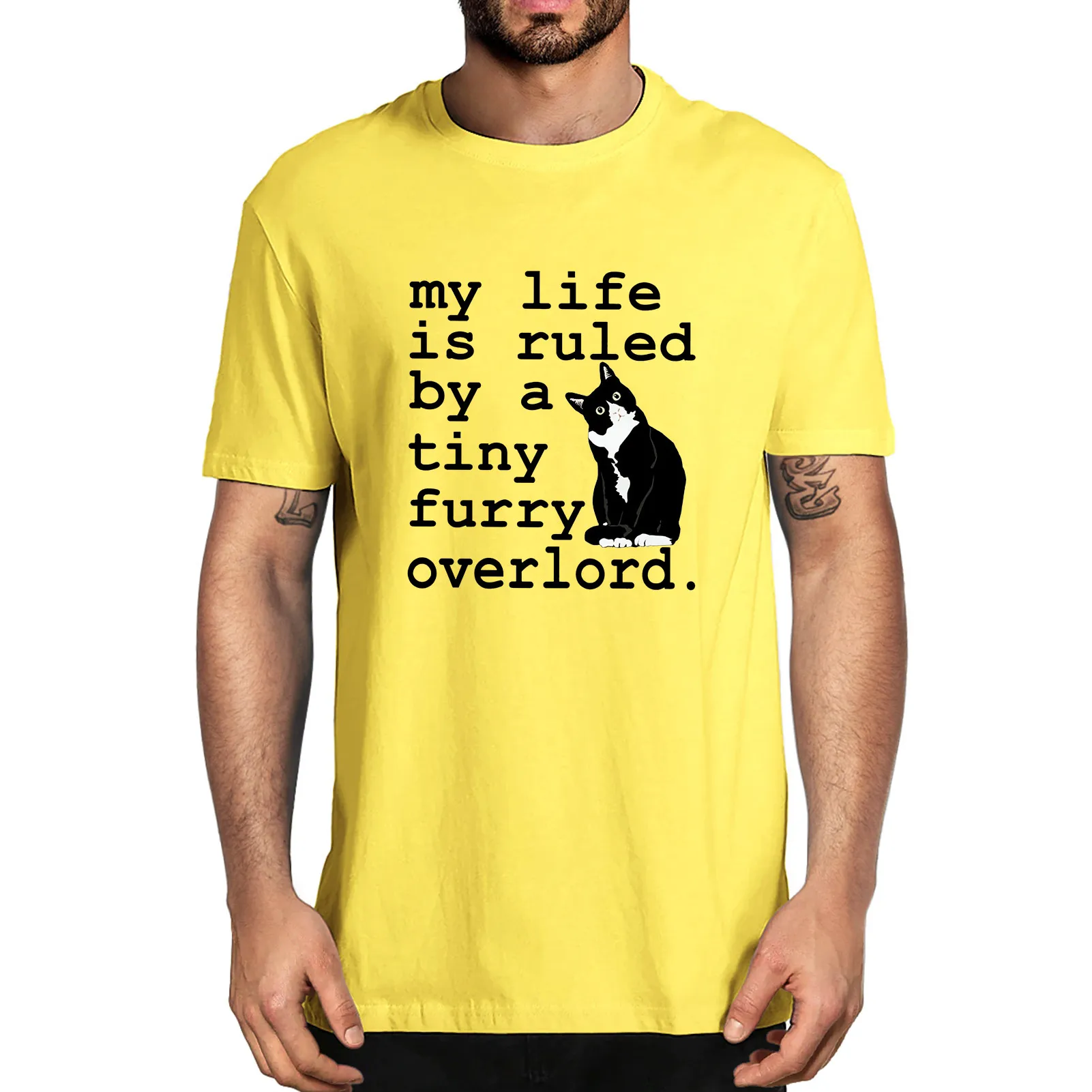 

Black Cat My Life Is Ruled By A Tiny Furry Overlord Funny Summer Men's 100% Cotton Novelty T-Shirt Unisex Humor Streetwear Tee