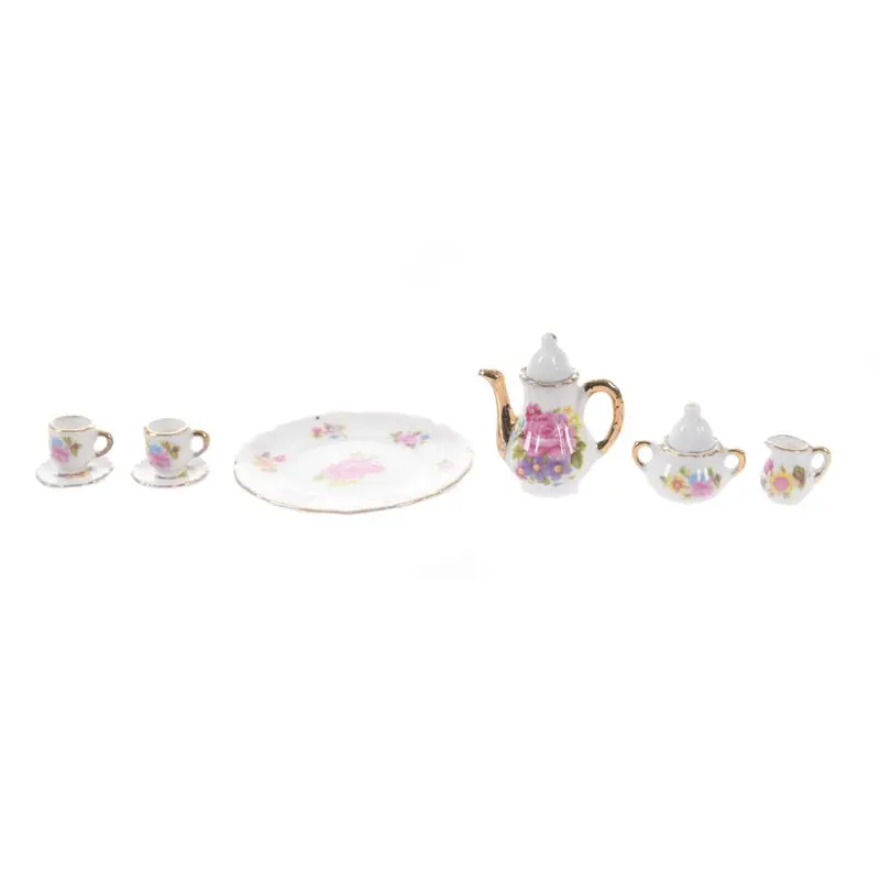 

8 шт. миниатюрная столовая посуда для кукольного домика фарфоровый чайный набор тарелка чашка-розовая роза