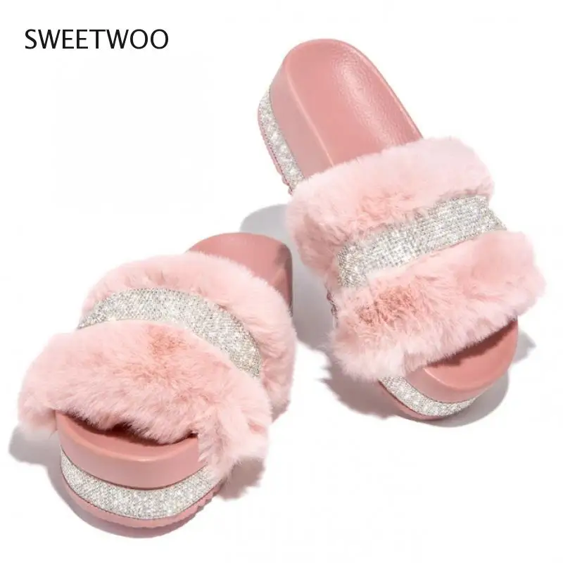

ladies slippers thick bottom wedges high heel solid fluffy furry slippers outer sexy shoes ladies