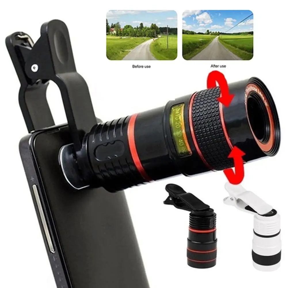 

Universal Camcorder Lens 12X HD Zoom Telescope Phone Camera External Telephoto Lens with Clip anamorphic линза для телефона