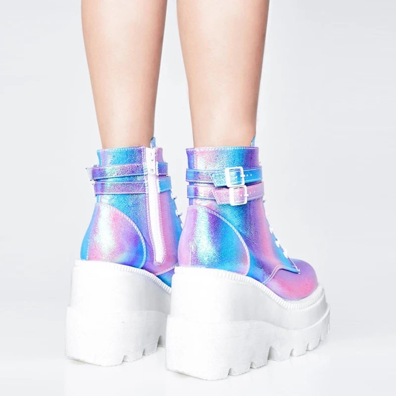 

Boots for Women Rubber Platform Boots Luxury Leather Autumn Boots for Women Wedges Ankle Boots Zipper Gothic Shoes Women