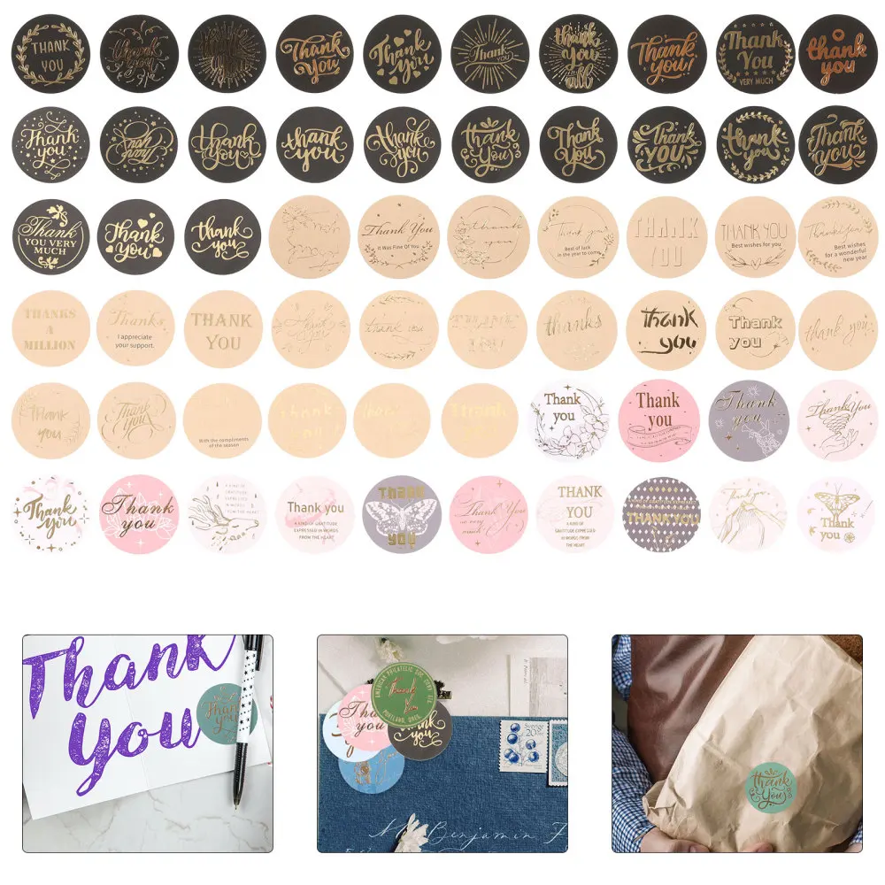 

368pcs Foil Fonts Round Stickers Labels Thank You Stickers for Greeting Cards