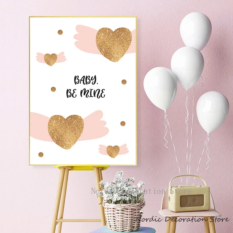 Скандинавский плакат Goud Kinderkamer сердце детская комната Розовый Единорог