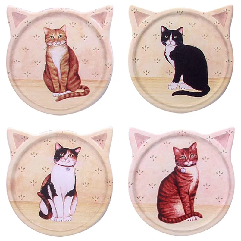 

4 Pcs Absorbent Drink Coaster Ceramic Coffee Coaster Cat Style Tea Coaster,Waterproof,Heat-Resistant,Milk Drink Coaster