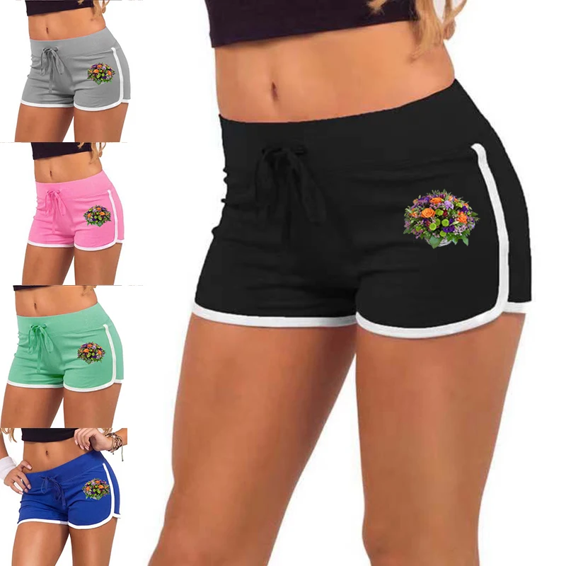 

Women's Shorts Casual Ladies Full-Tight Solid Color Printing Soft Casual Women's Workout Belt Tight-Fitting Micro-Elastic Shorts