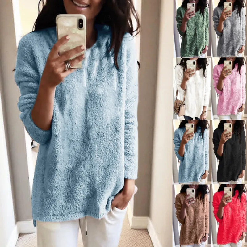 

Womens Red Long Sleeve Sweater Autumn Winter New Style Knitted Sweater Solid Color Pullover Multiple Colors Plus Size Ladies Top