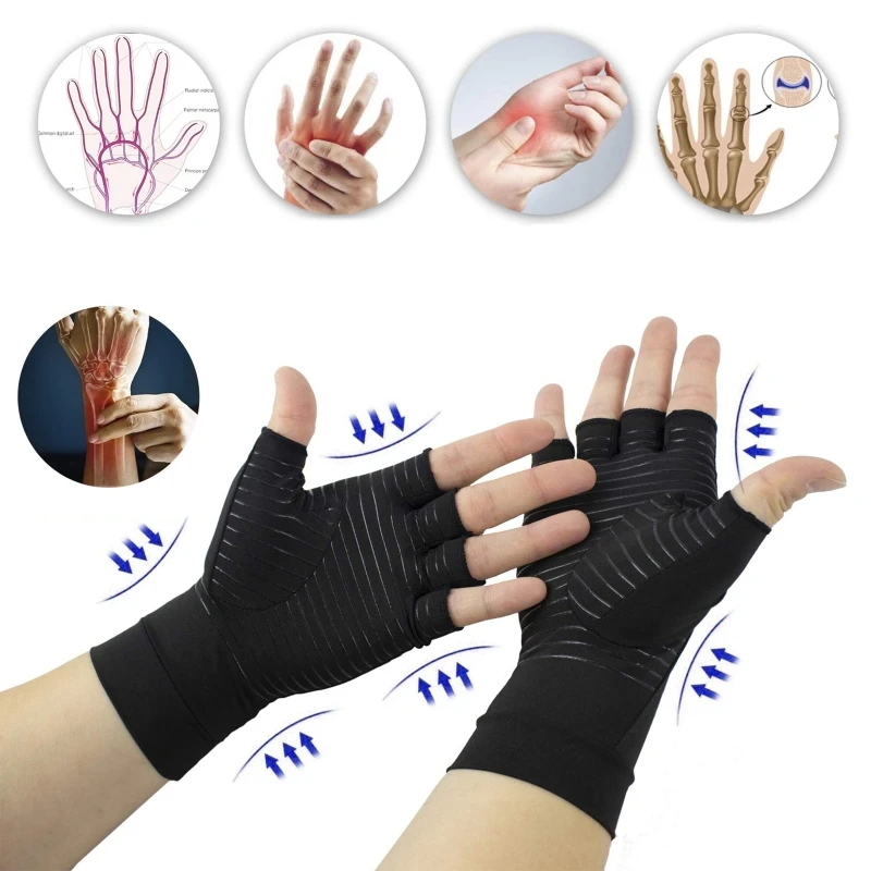 

Non-Slip Copper Compression Arthritis Gloves Joint Pain Relief Therapy Half Finger Mittens for Carpal Tunnel Typing Daily Work