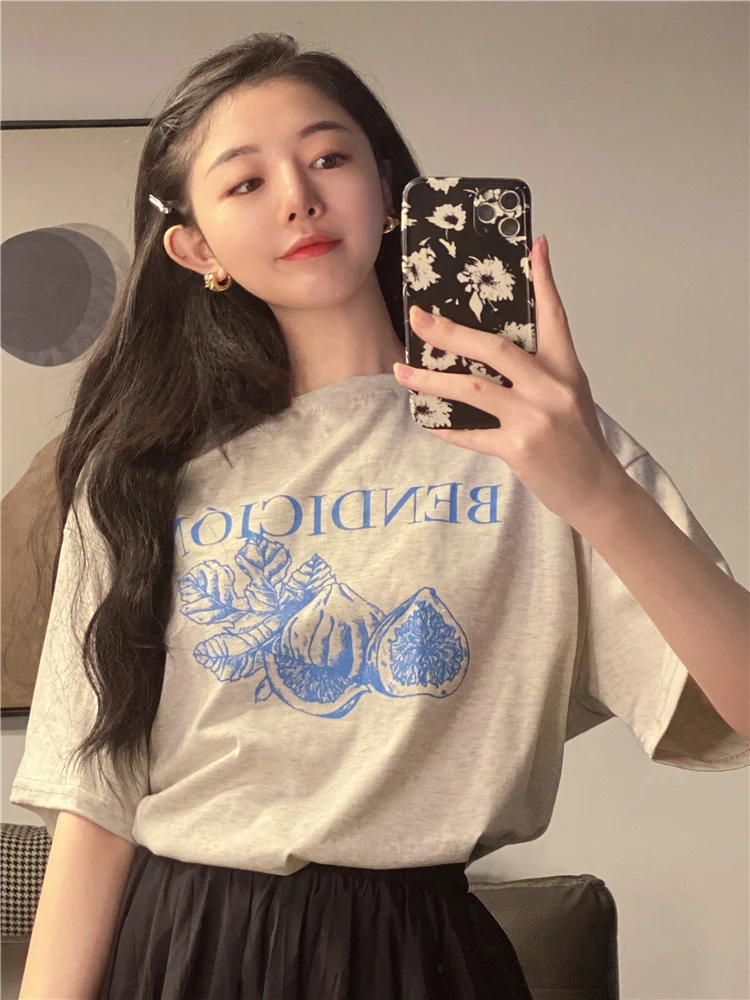 

3 Size M-xl Causal Letter Pattern Basic All Match Fashion 2021 Summer New College Wind Simple Women Top T-shirts