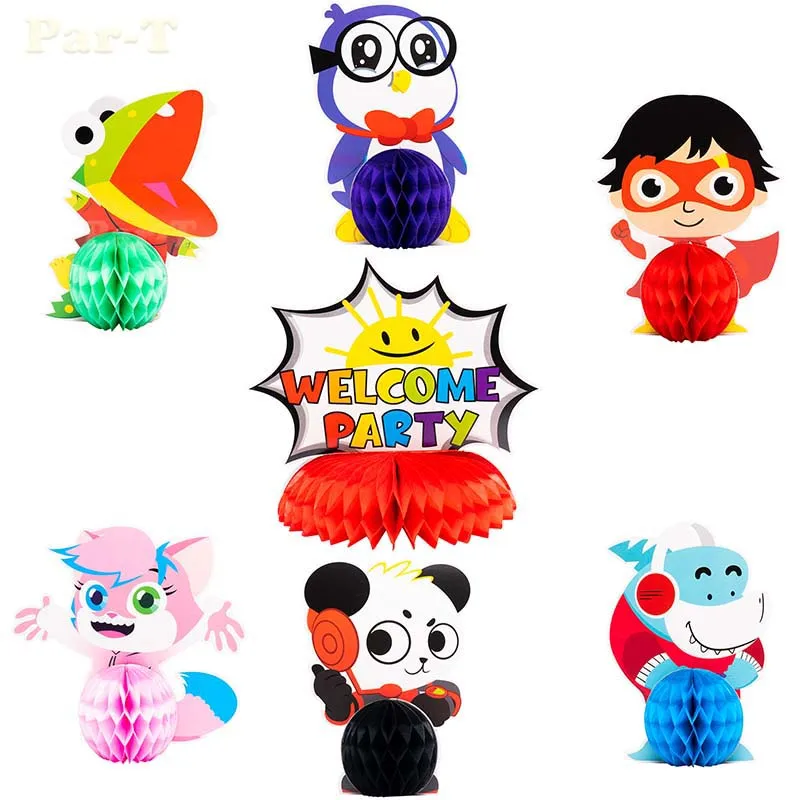

7Pcs/set Ryan Honeycomb Centerpieces Party Table Decorations Cartoon Panda Penguin Fox Tabletop Topper Children Birthday Decor