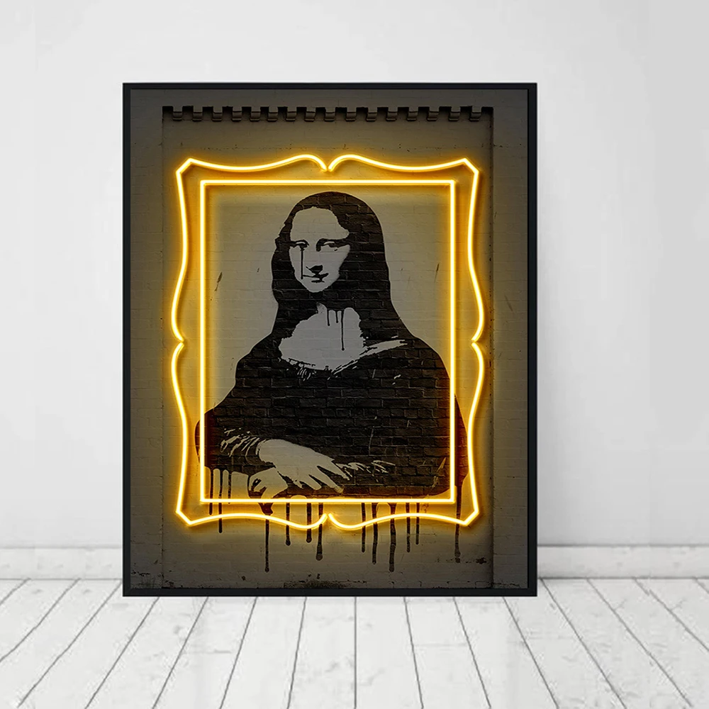 

Mona Lisa Art Canvas Painting Posters And Prints Neon Art Street Stencil Picture Gift Idea Home Decor For Bedroom Living Room