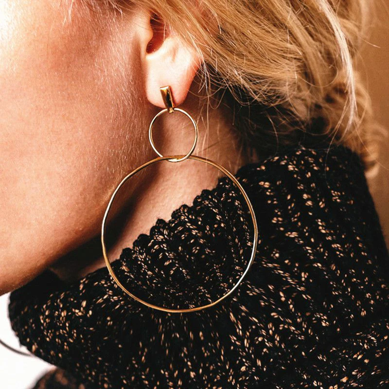 

New Cost-effective Fashion Round Dangle Drop Korean Earrings For Women Geometric Round Heart Gold Earrings 2019 Wedding Jewelry