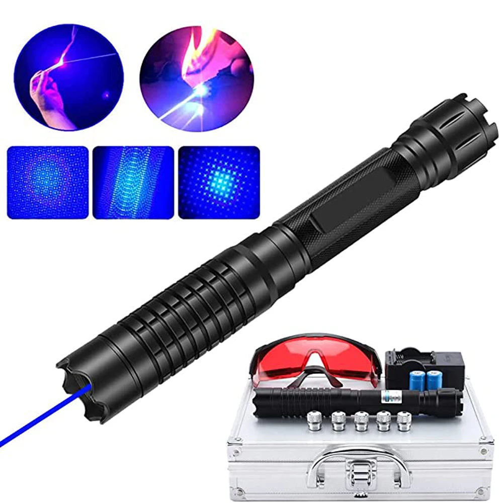 Высокомощная лазерная указка фонарь 445нм 10000 м многофункциональный Фокусируемый