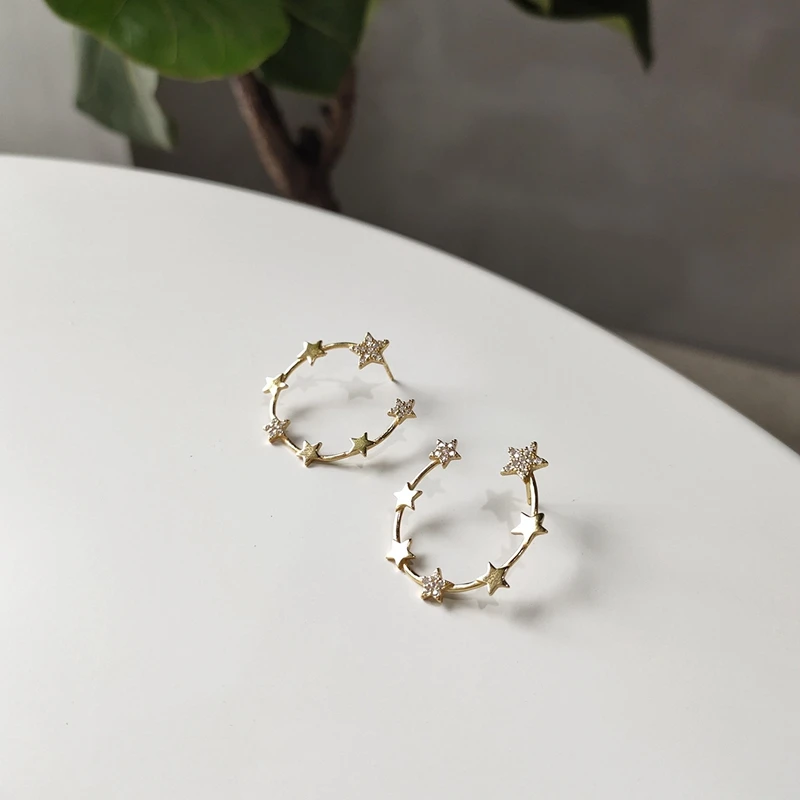 Серьги гвоздики с пентаграммой и звездой 100% 925 пробы серебро большие круглые