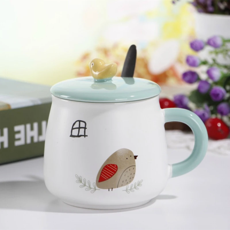 Оригинальная керамическая чашка с изображением сельской местности птиц и марка