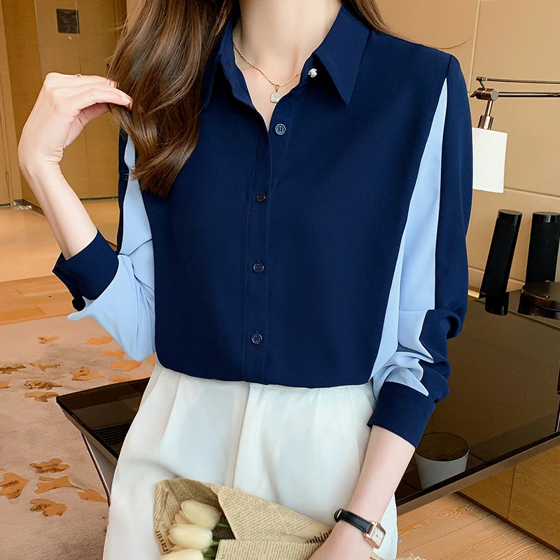 Женская шифоновая блузка с длинным рукавом элегантная рубашка в офисном стиле на