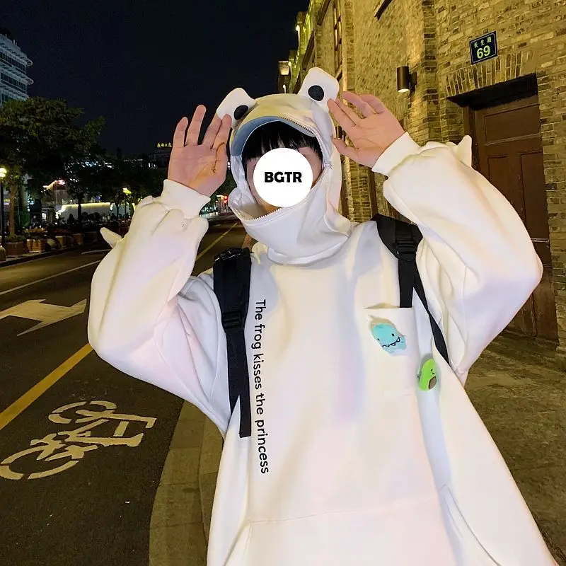 

2020 Autumn And Winter Pullover Men's Loose Solid Color Letter Sports Sweater Funny Frog Hoodie Top Chaojie Plue Size S-4XL