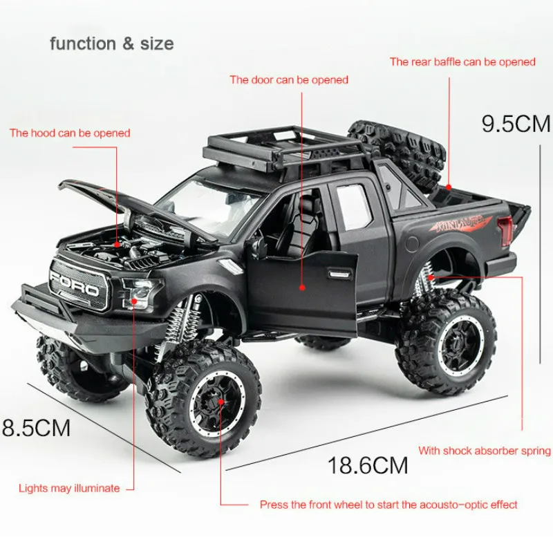 

Ford Raptor F150 Alloy Diecast Car Model SUV Simulation Big Wheel Sound Light Pickup Truck Vehicle Toys Children Gift Present
