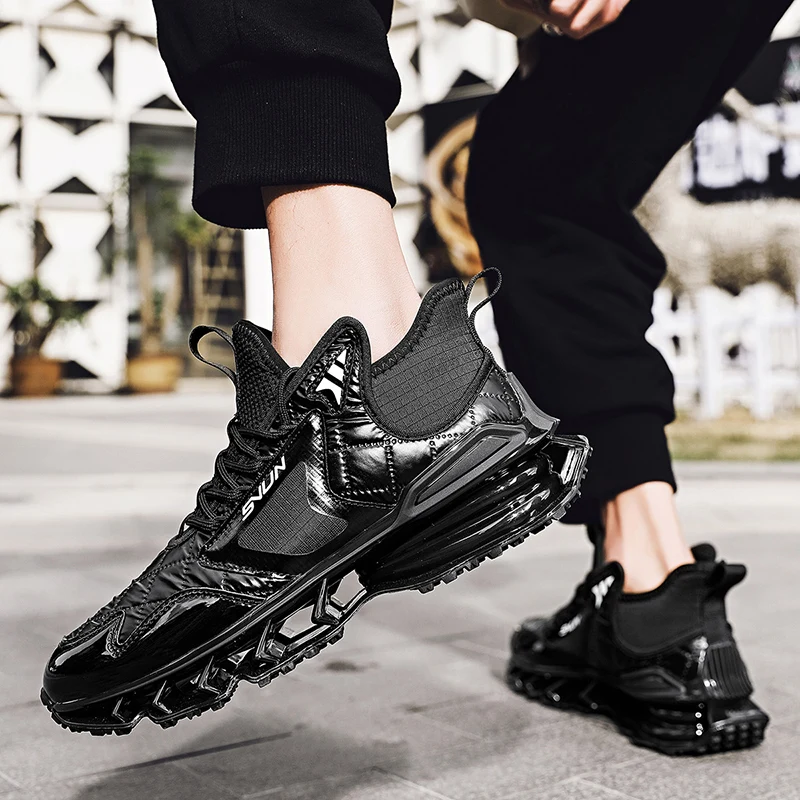 

Spring Running Sneakers Men Black Gray Athletic Shoe For Men Medium Cut Mens Outdoor Sport Shoes Thick Bottom Man Jogging Shoe