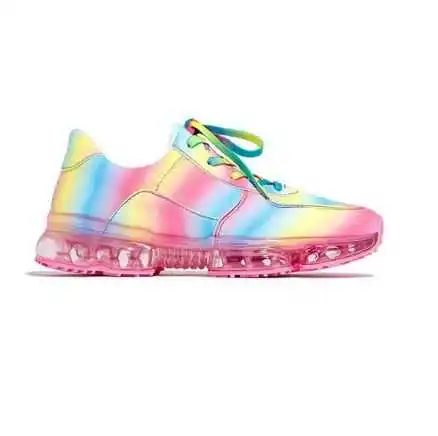 

2021 Summer New Women's PU Rainbow Lace Up Thick Soled Sports Shoes Anti Slip Fashion Versatile Hot Sale Women Sneakers KP027