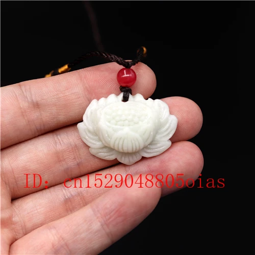Ожерелье с подвеской в виде натурального белого китайского Нефритового лотоса