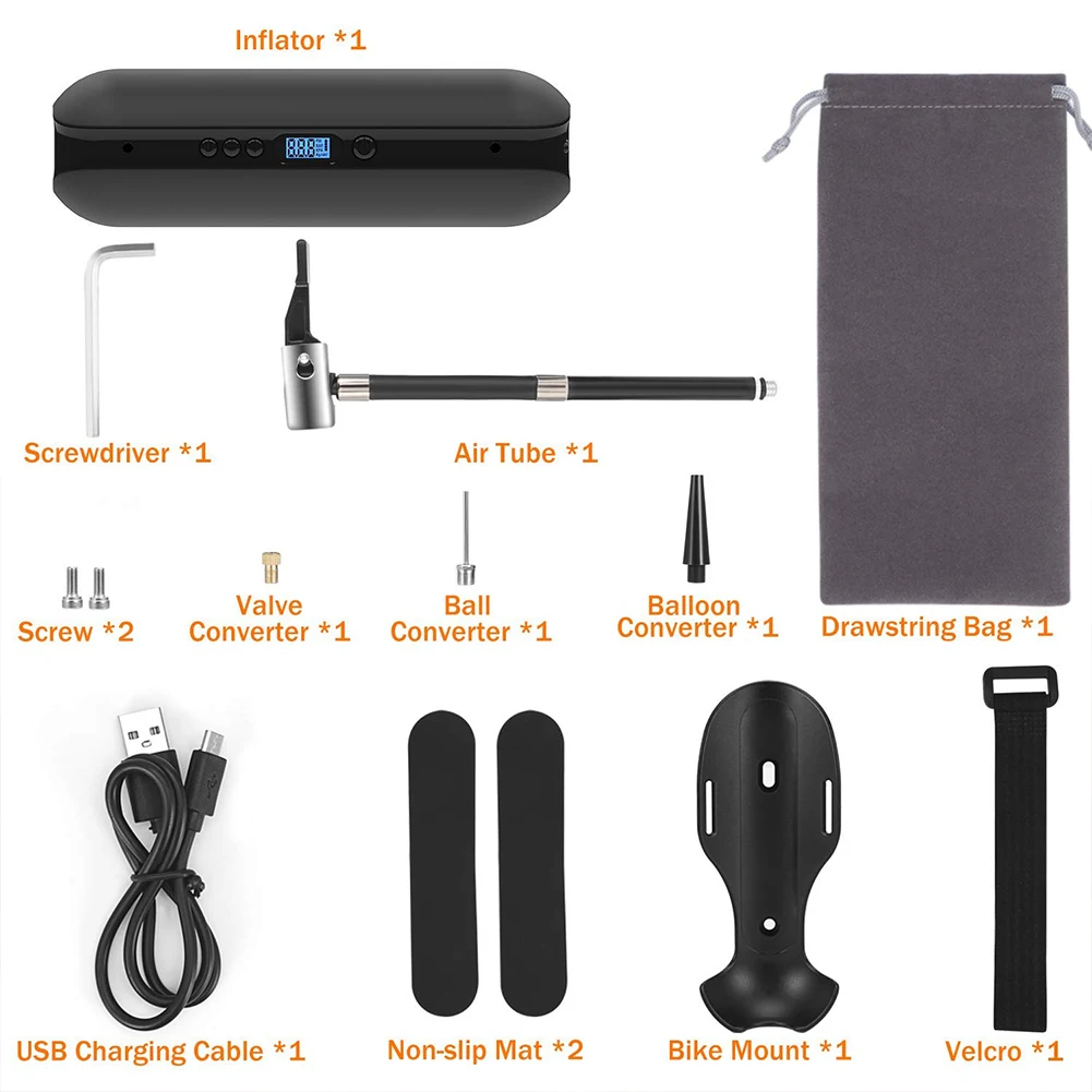 Портативный мини насос электрический с ЖК дисплеем 2000 мАч внешний аккумулятор