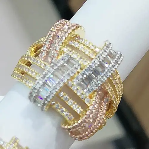 Tricolor GODKI Trendy Cross Geometry Cubic Zirconia Stacks Rings for Women Finger Rings Beads Charm Ring Bohemian Beach Jewelry - Цвет основного камня: Tricolor