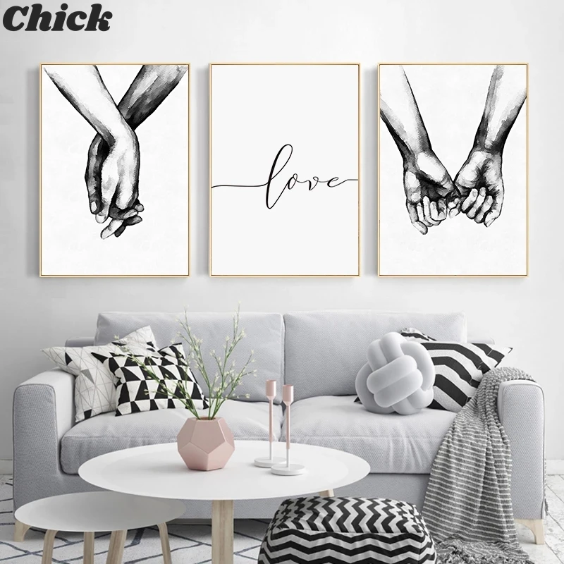 

Nordic Poster Black And White Holding Hands Canvas Wall Art Print Love Quotes Home Painting Decorative Pictures For Living Room