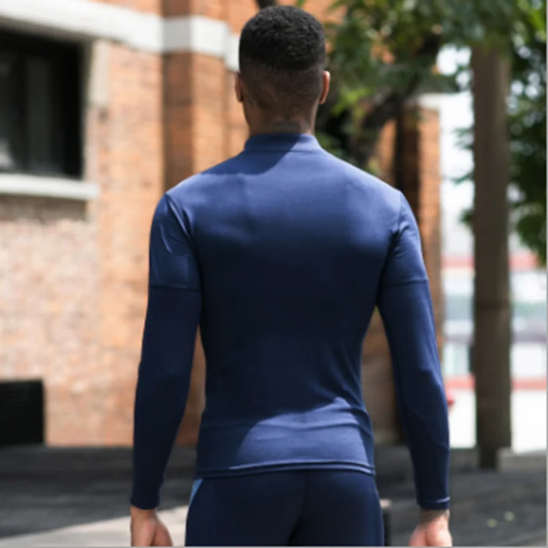 Hiking Shirt Runiing Bodybuilding For Men Stand Collar Long Sleeve Shirt Men Gym t shirt Fitness Compression Top Zipper