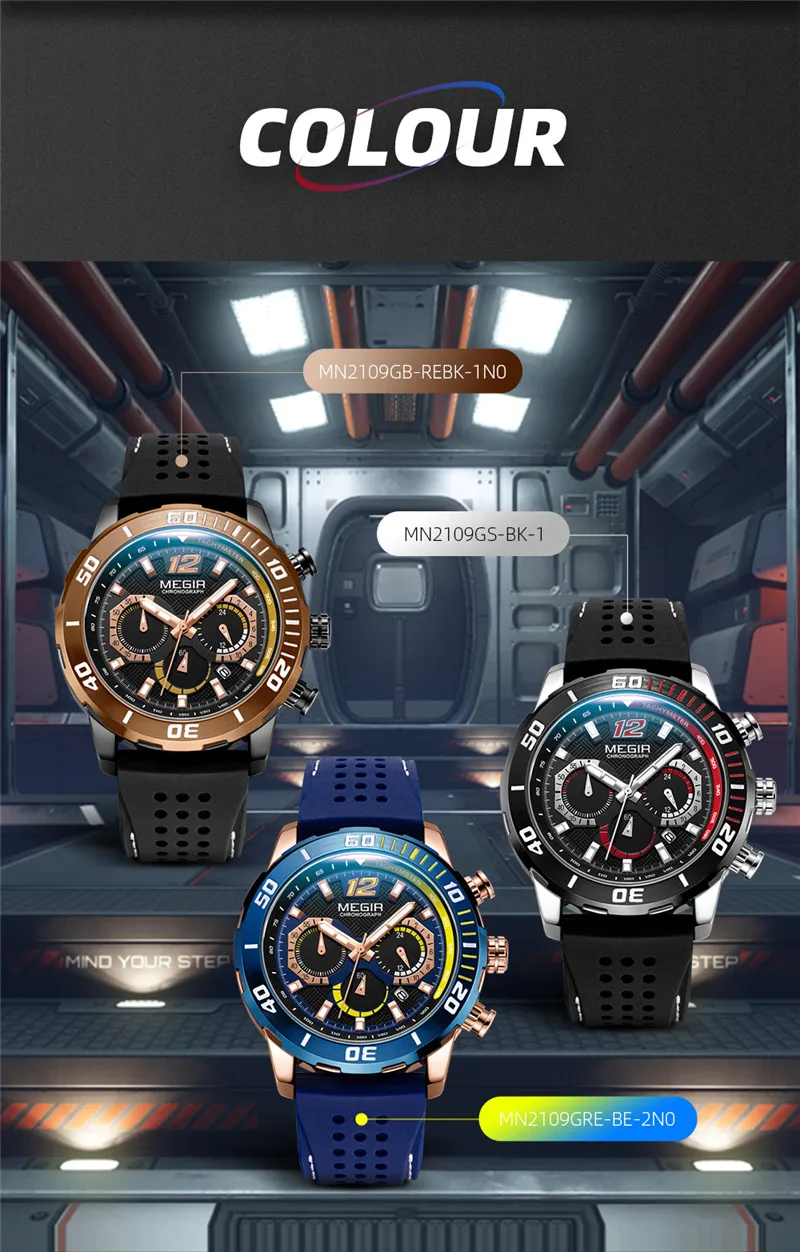 MEGIR Watch Men Chronograph Military Army Male Clock Top Brand Luxury Rubber Silicone Band Business Man Sport Wristwatch 2109 | Наручные