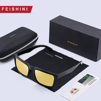 feishini 2022 high quality tr90 driving glasses man vintage square frame light plastic titanium sunglasses men uv protection