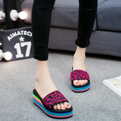 

Women Sandals Slippers NEW Summer Fashion Rainbow Slides Sandals Home Shoes Wedge Heels Beach Sandals 8 Style